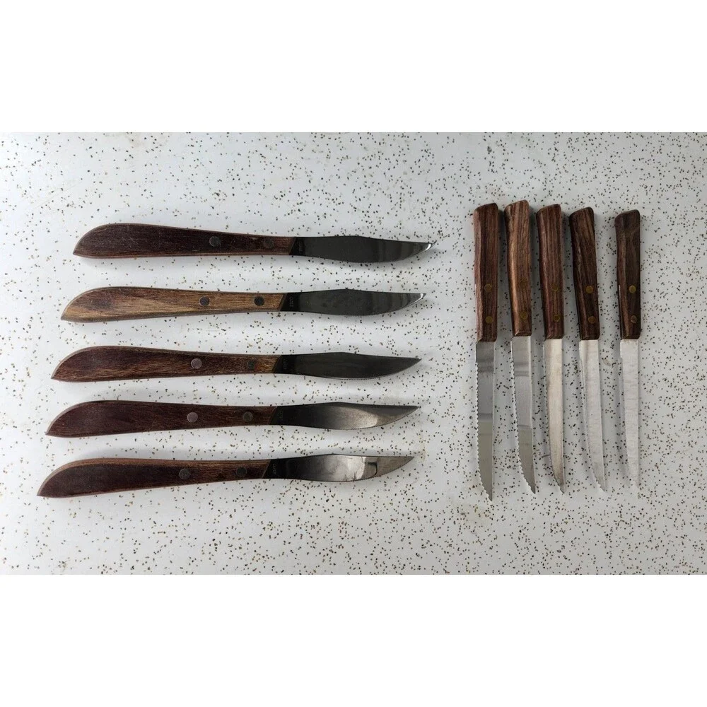 Vintage Stainless Serrated Steak Knives Wood Handle Japan 8